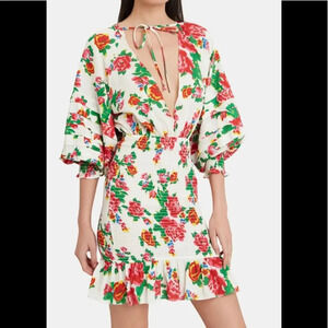 Rhode Anya Smocked Floral Dress White & Red Size Small